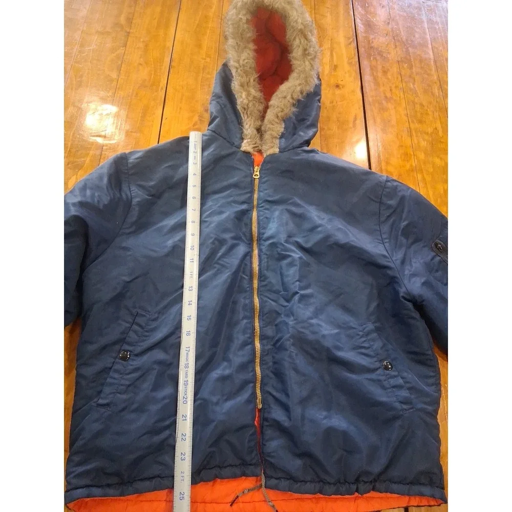 VTG Mens Unitog Union Bomber Jacket Fur Hood Mens Large 42R Blue Orange 1960's